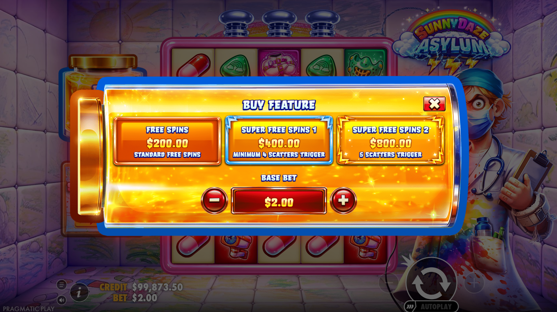 Sunnydaze Asylum bonus buy options screen showing three purchase tiers