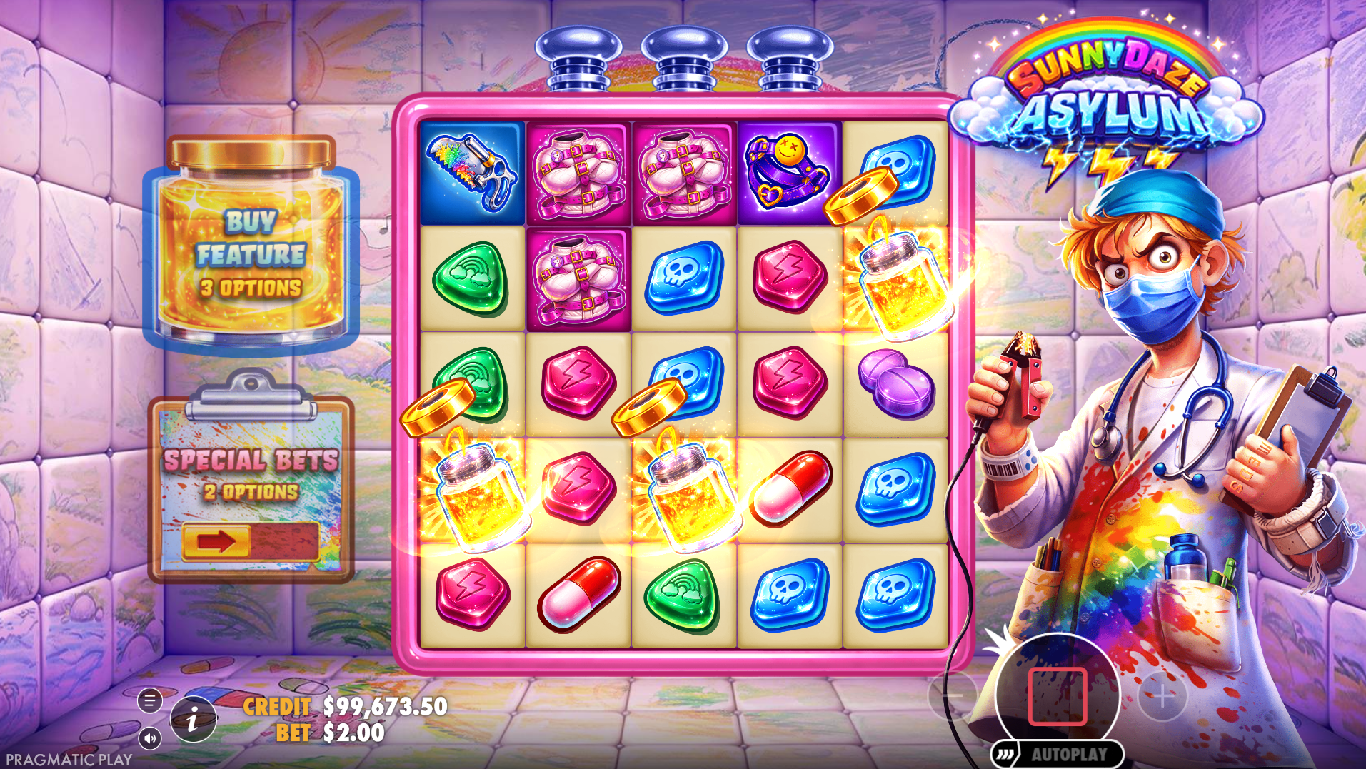Sunnydaze Asylum scatter symbols triggering the Free Spins feature