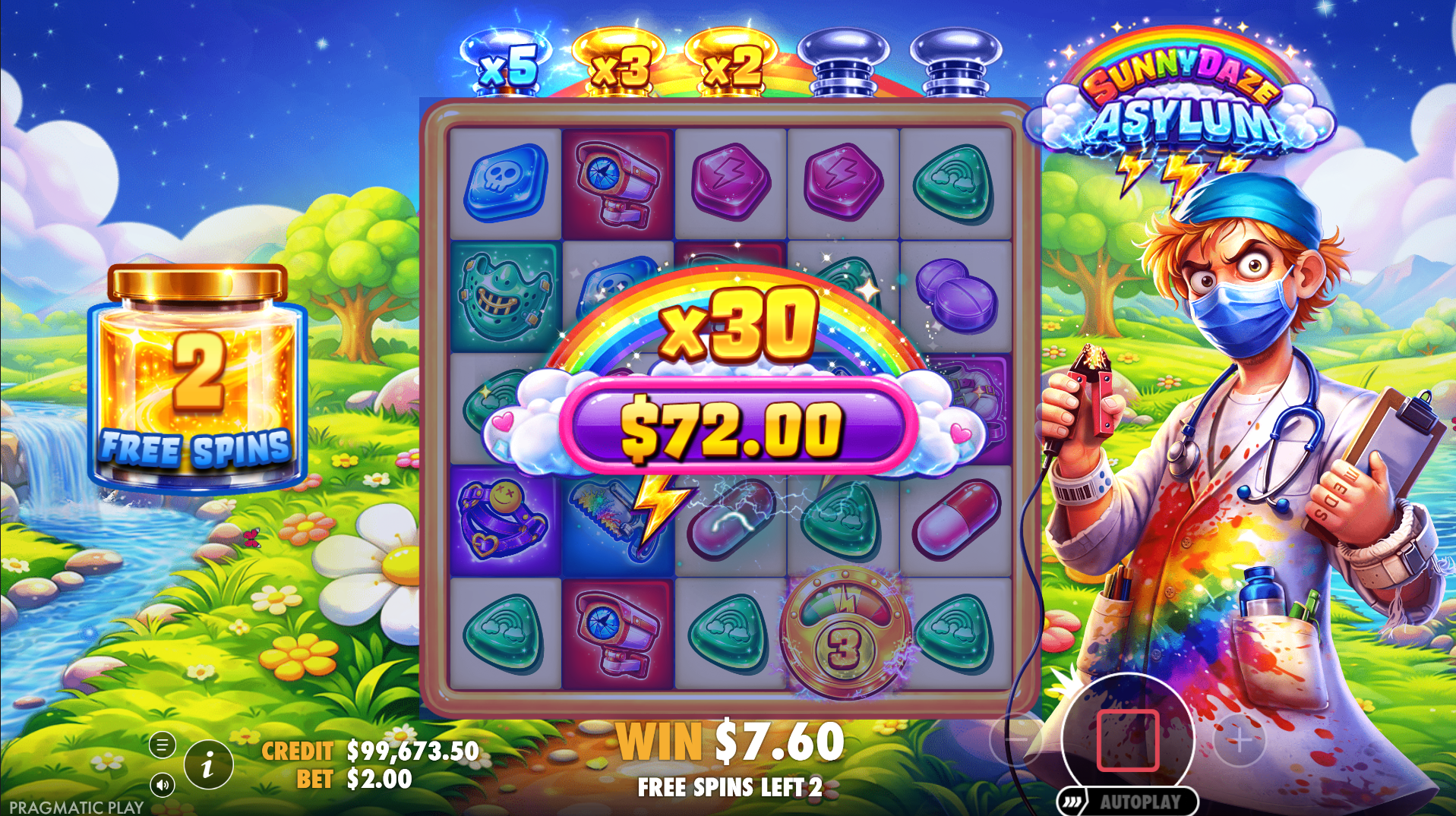 Sunnydaze Asylum standard Free Spins bonus round in progress