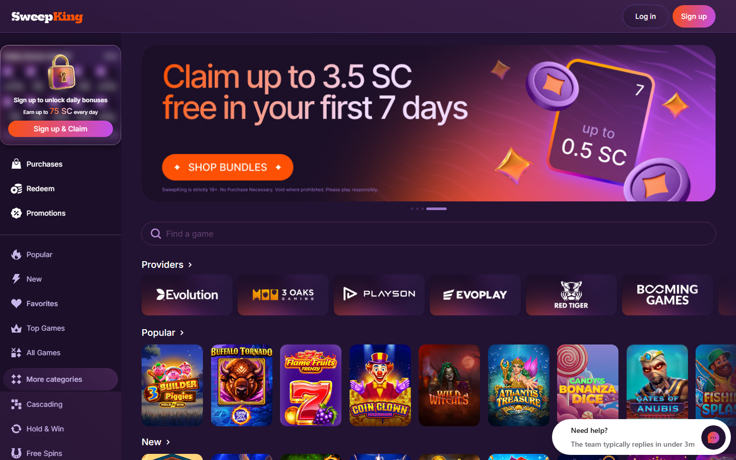 Sweep King Lobby and Daily Bonuses