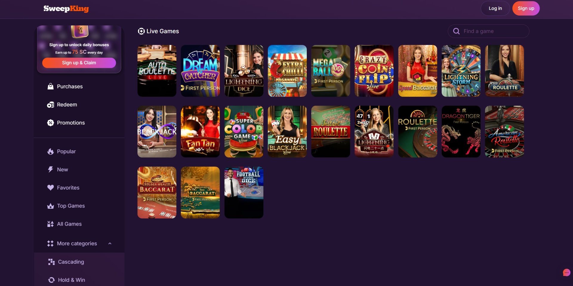 Sweep King Live Casino