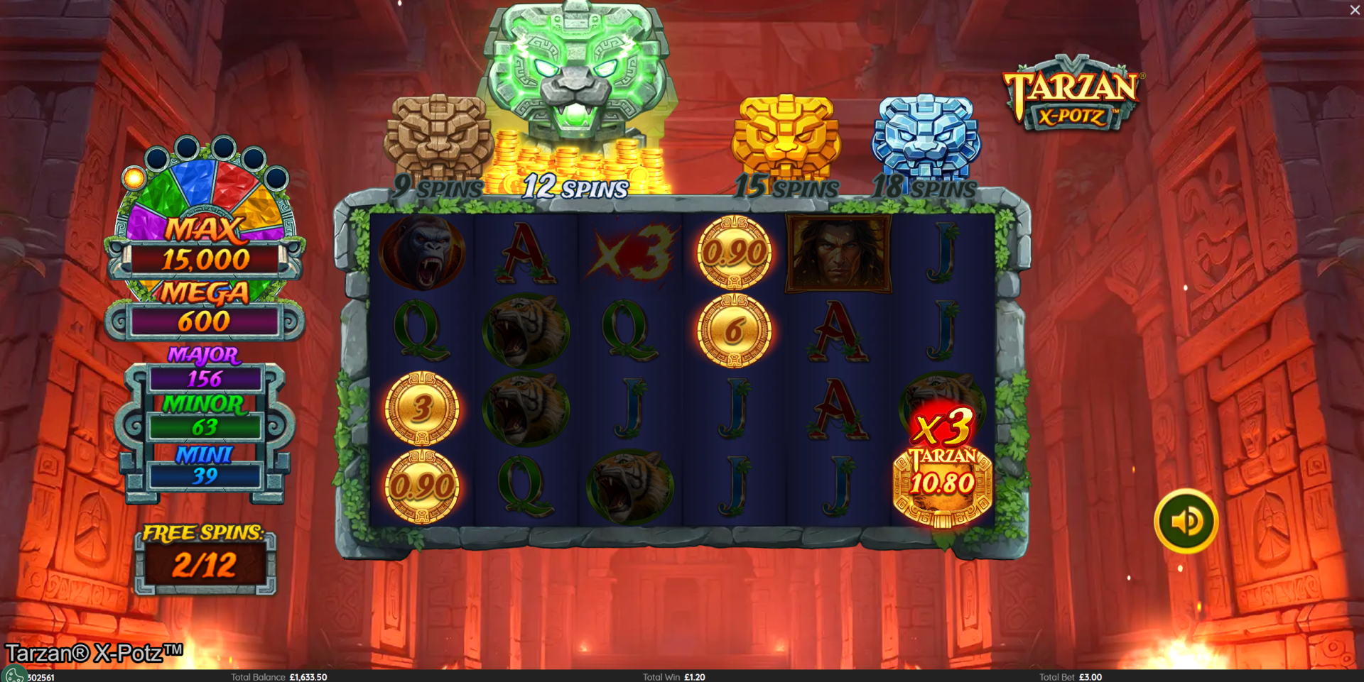 Tarzan X-Potz standard free spins bonus with multiplier wilds