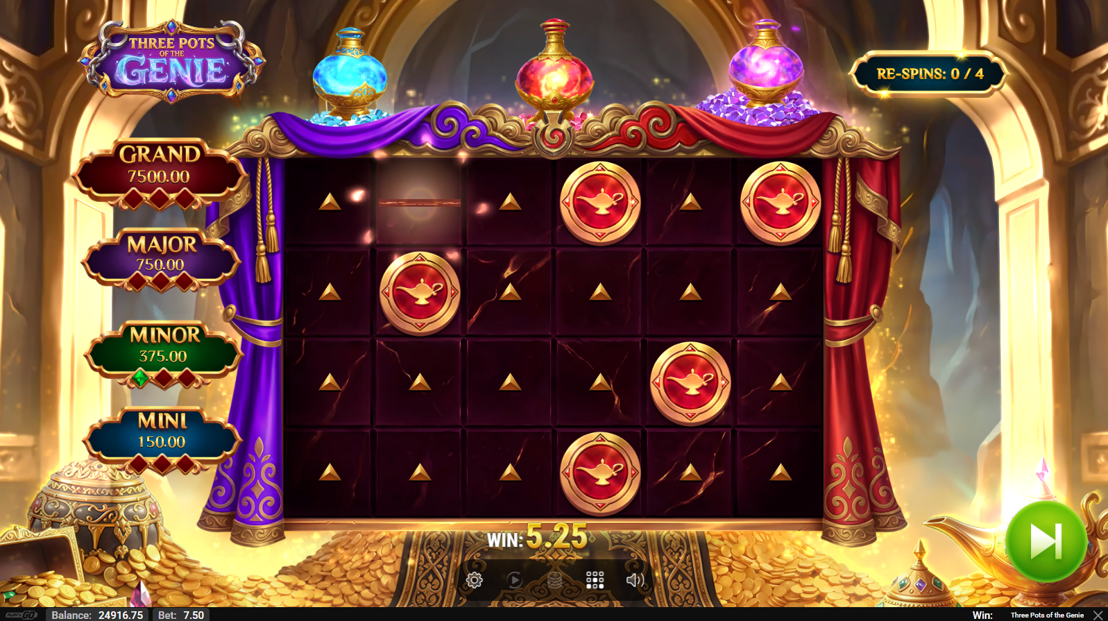 Three Pots of The Genie Lock'n Gold gameplay with Purple Pot Bonus in action