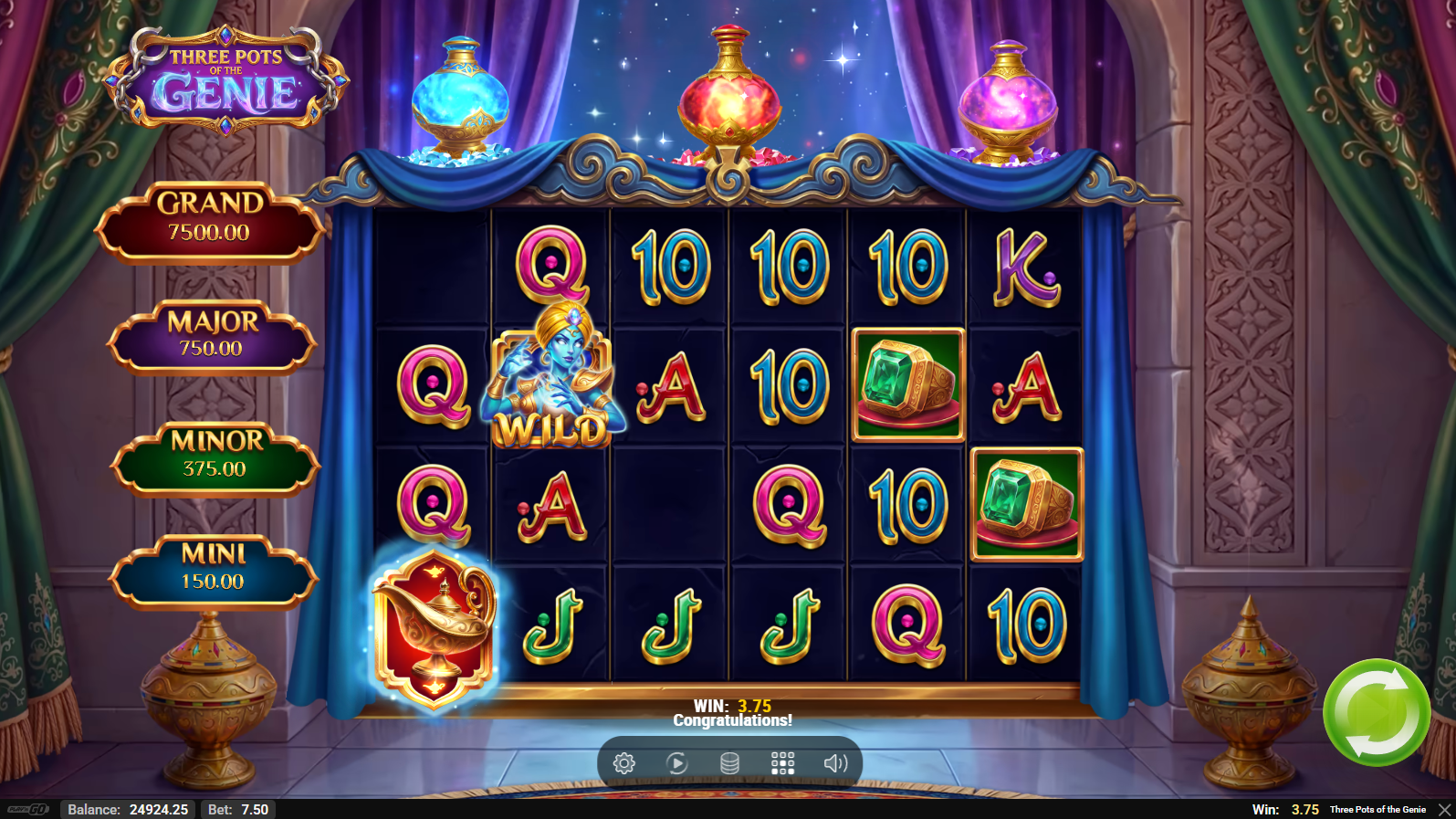 Three Pots of The Genie Wild symbols including Multiplier Wilds