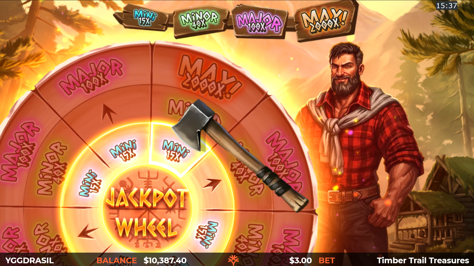 Timber Trail Treasures slot jackpot wheel feature screenshot