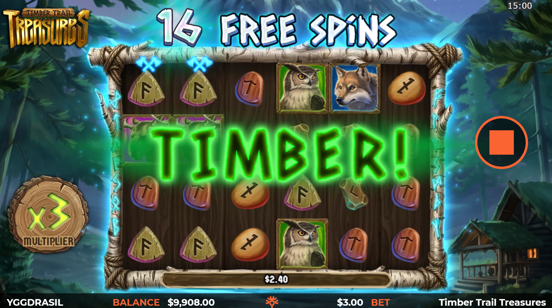 Timber Trail Treasures slot timber multiplier feature screenshot