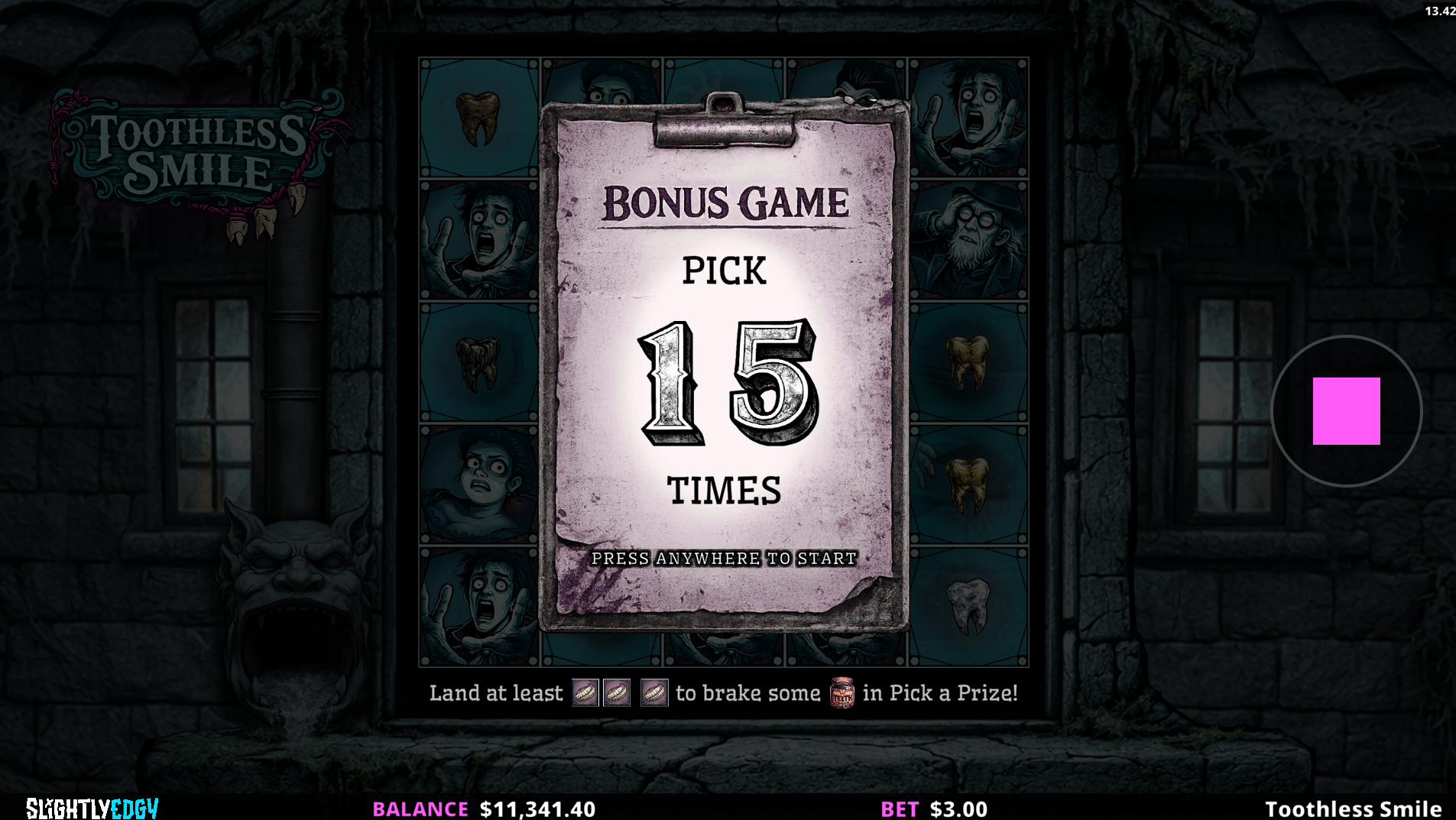 Toothless Smile 15 Picks bonus feature selection screen