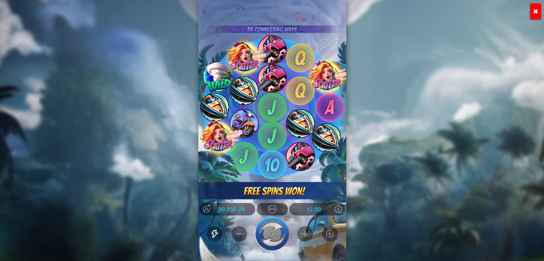 Tornado Rampage Free Spins trigger with 3 Scatter symbols landing on the reels