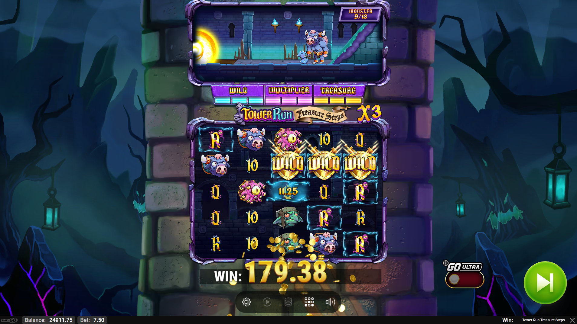 Tower Run Treasure Steps Wild symbol rules screen
