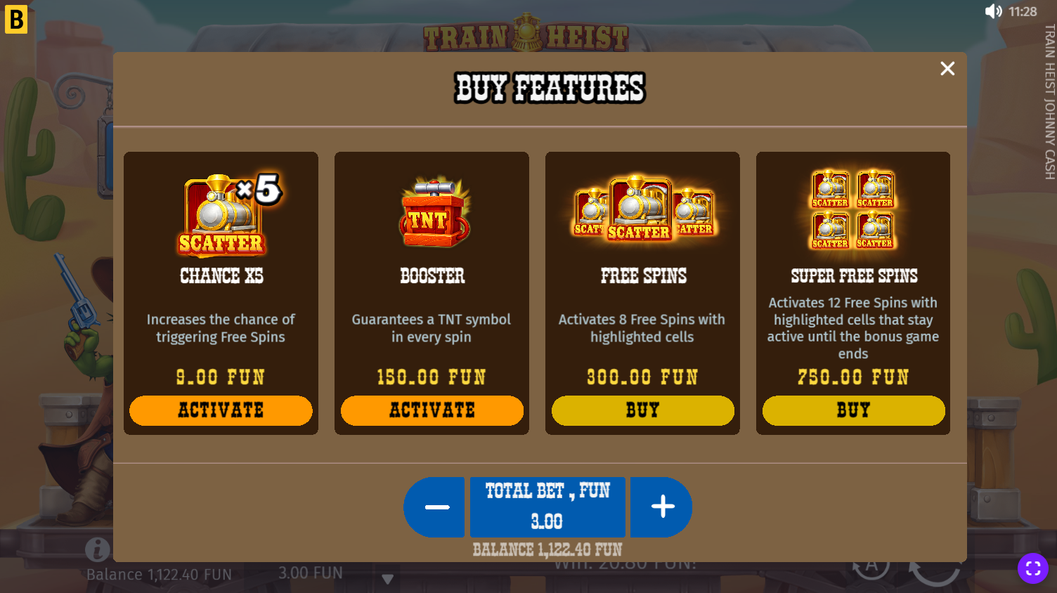 Train Heist Johnny Cash bonus buy options screen
