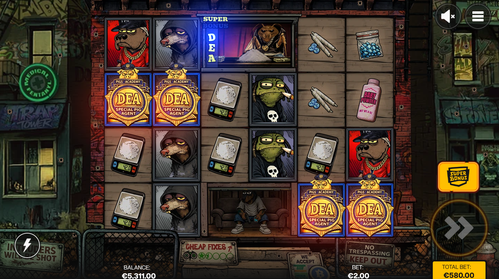 Trap Tower Super Bonus feature triggered by 4 scatter symbols