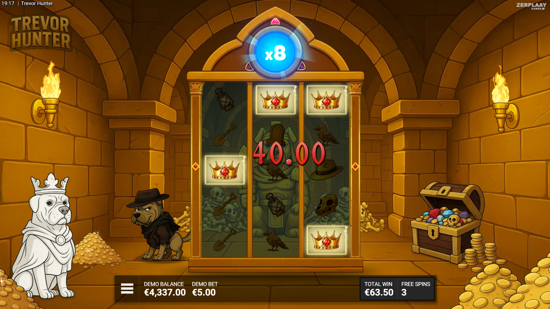 Trevor Hunter Bloody Gems Bonus round on the expanded 3x5 grid with compounding multiplier