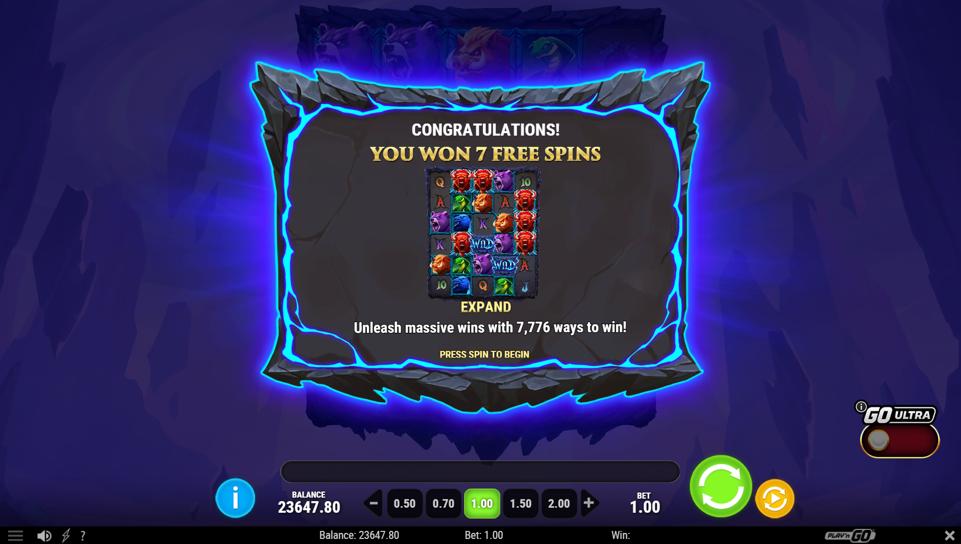 Triple Beasts of Fortune Free Spins trigger screen