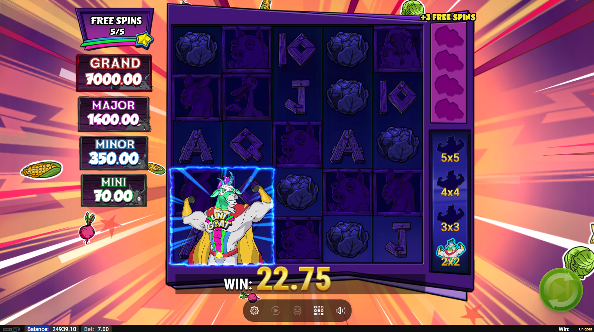 Unigoat BAA bonus feature trigger screen