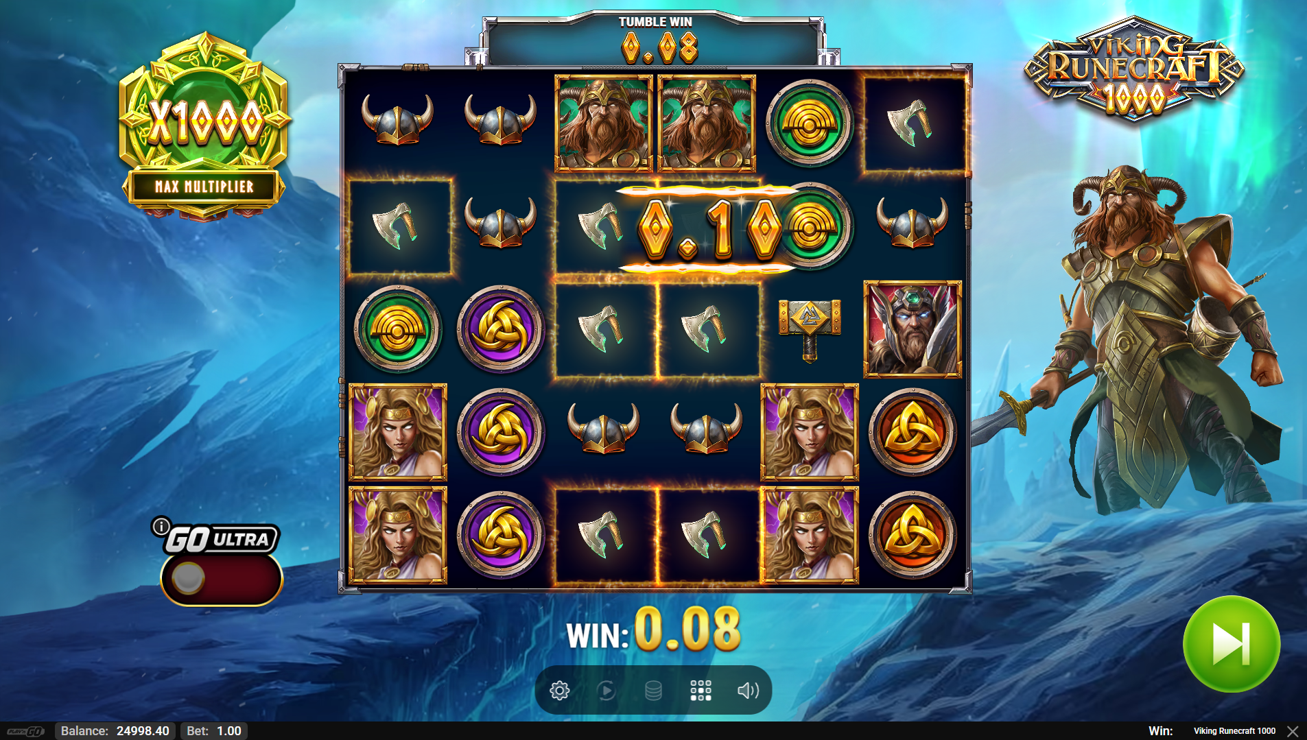 Viking Runecraft 1000 scatter pays mechanic with 8 or more matching symbols on the grid