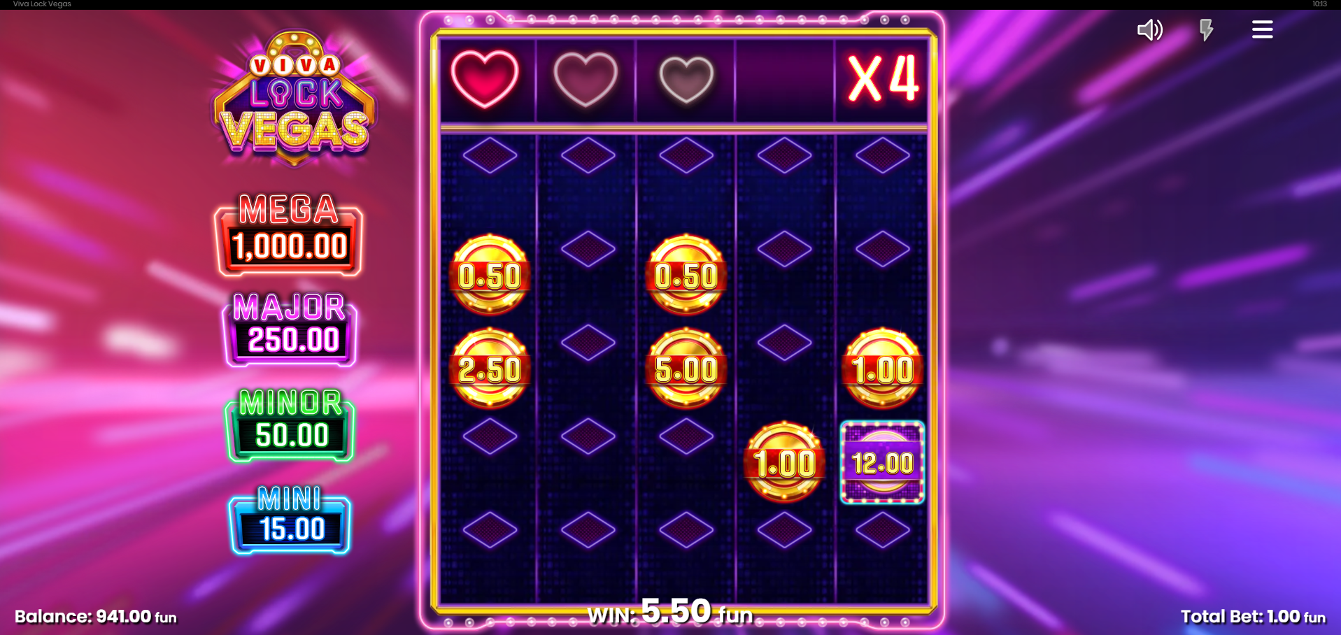 Viva Lock Vegas Hold and Win bonus feature with locked coin tokens across the grid