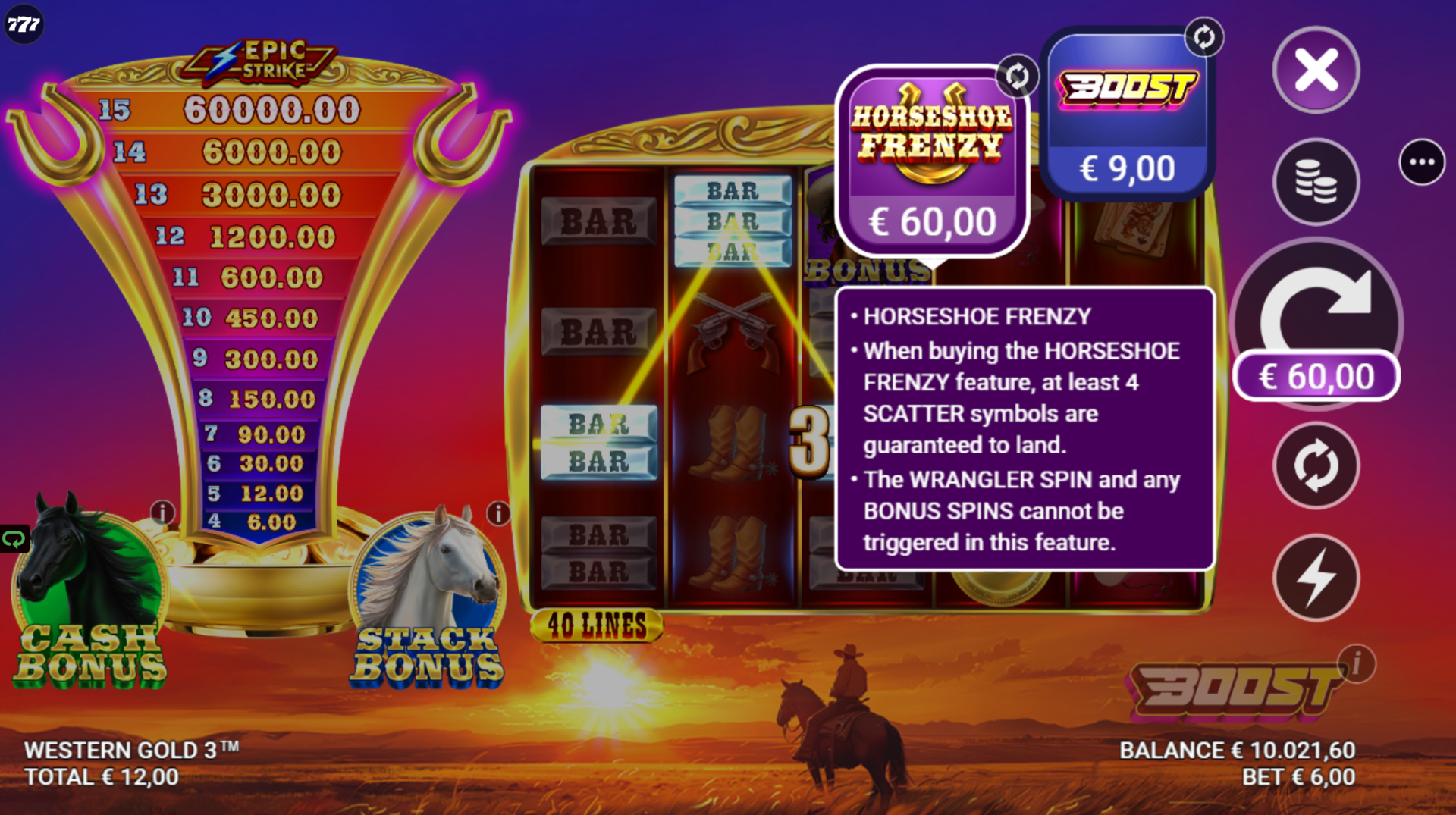 Western Gold 3 Boost options screenshot