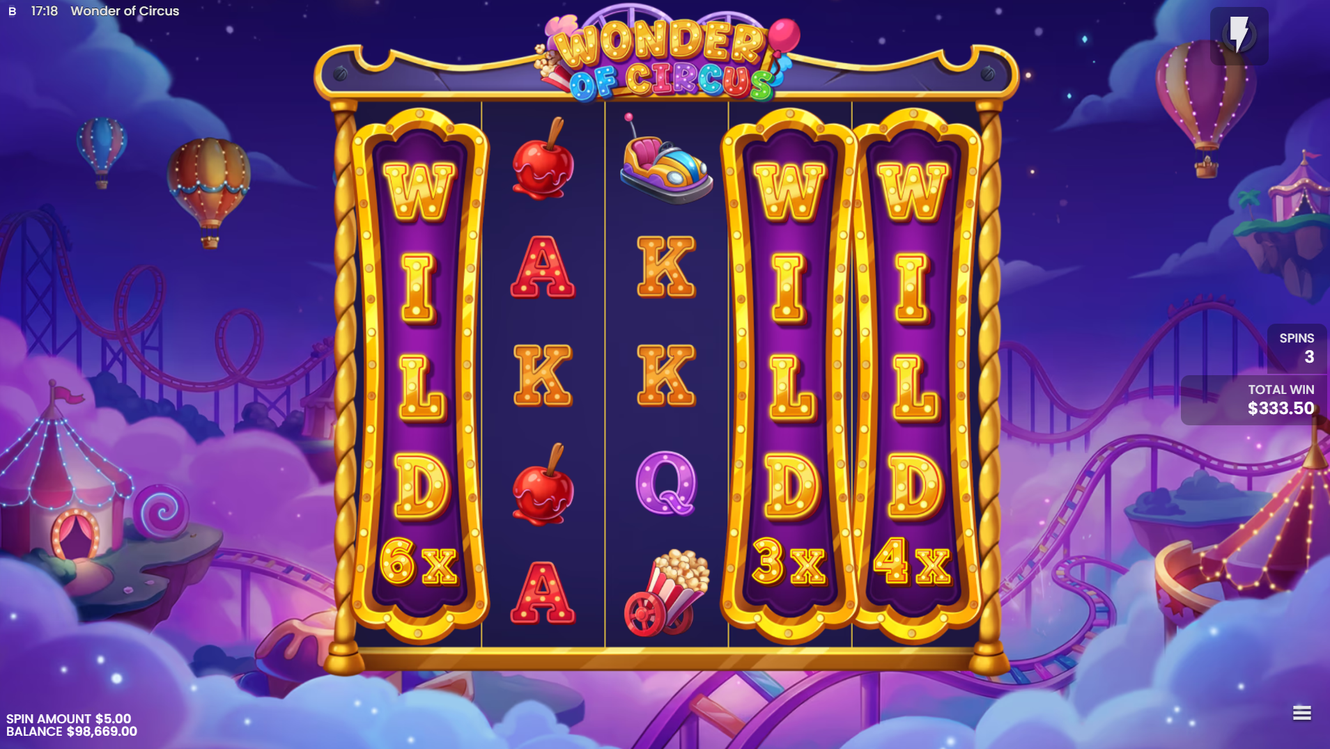 Wonder of Circus Ticket Rush free spins bonus round