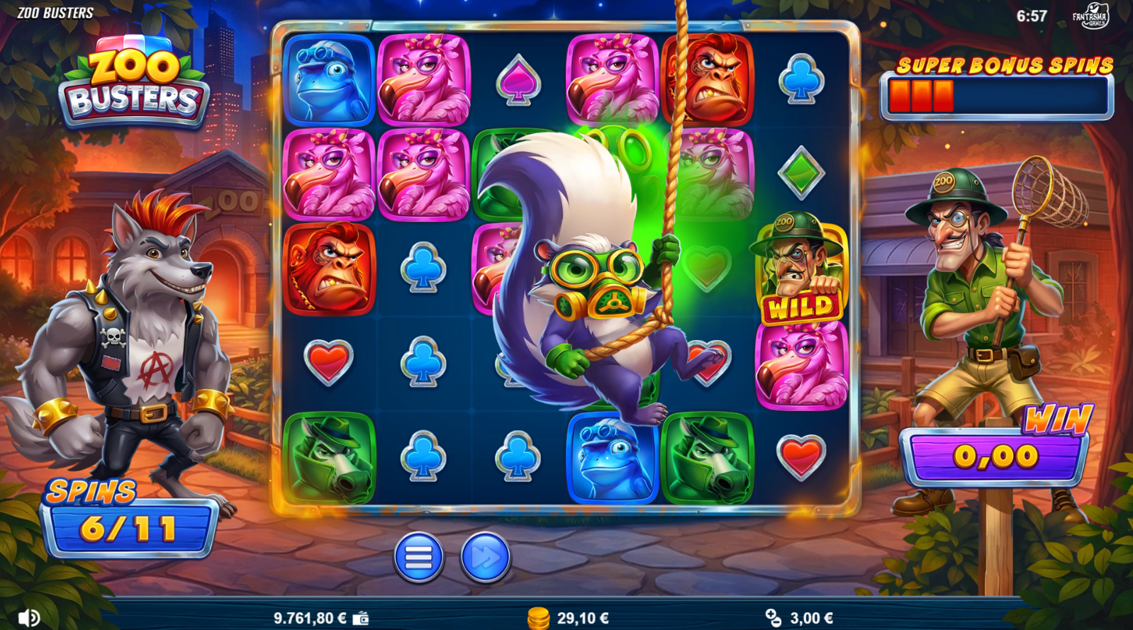 Zoo Busters Skunk Bomb feature transforming adjacent symbols