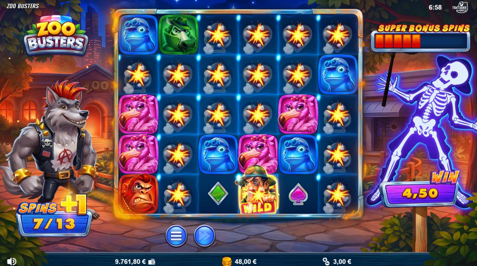 Zoo Busters Spreading Wild feature triggered by the Molotov symbol