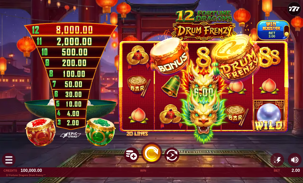 12 Fortune Dragons Drum Frenzy base game