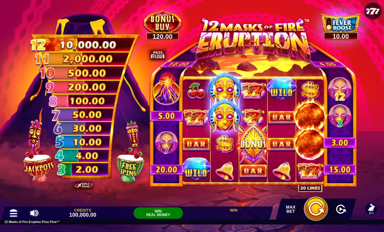 12 Masks of Fire Eruption Prize Flow base game