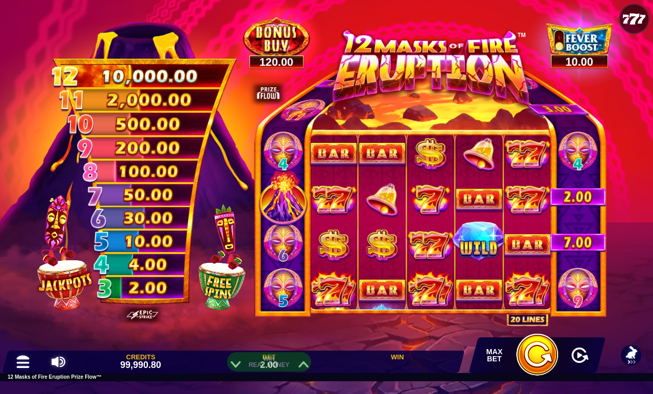 12 Masks of Fire Eruption Prize Flow gameplay