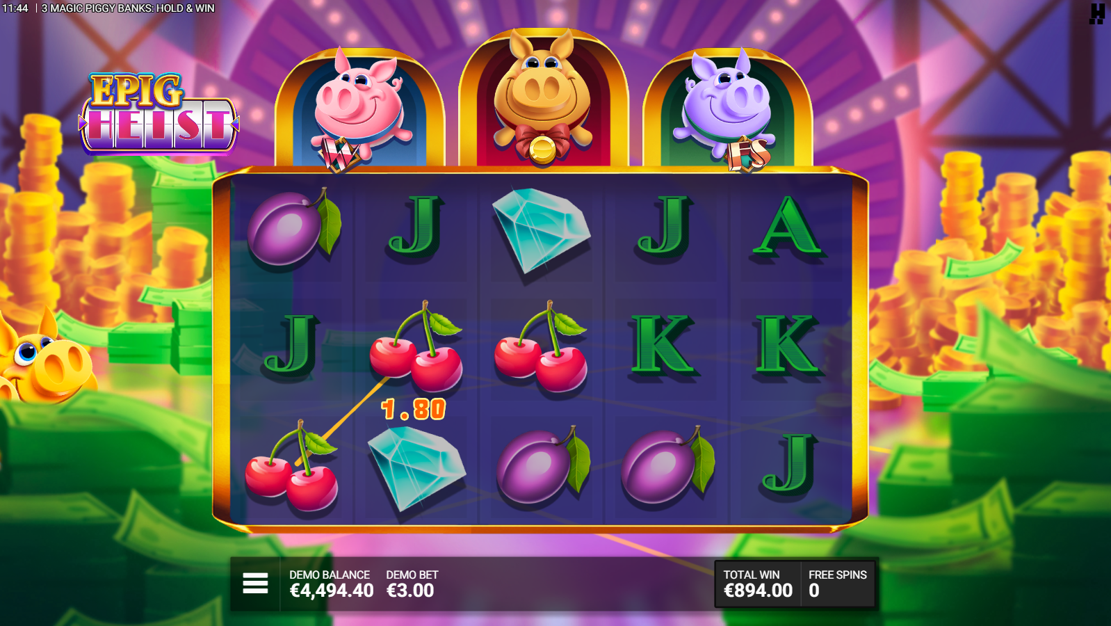 Epig Heist bonus round where every Lucky Hammer activates a Piggy Bank