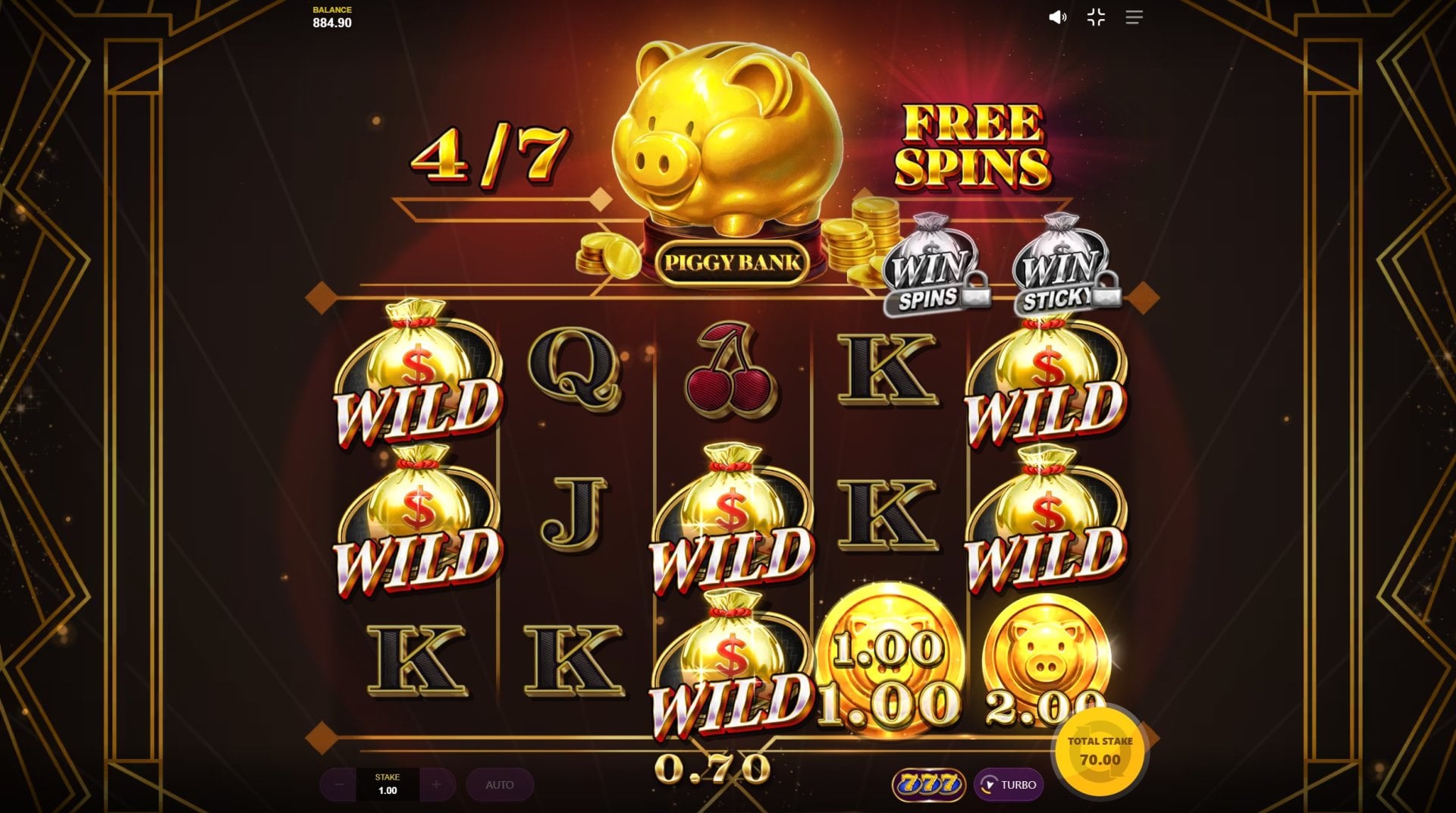 777 Money Strike Free Spins bonus round with retrigger levels