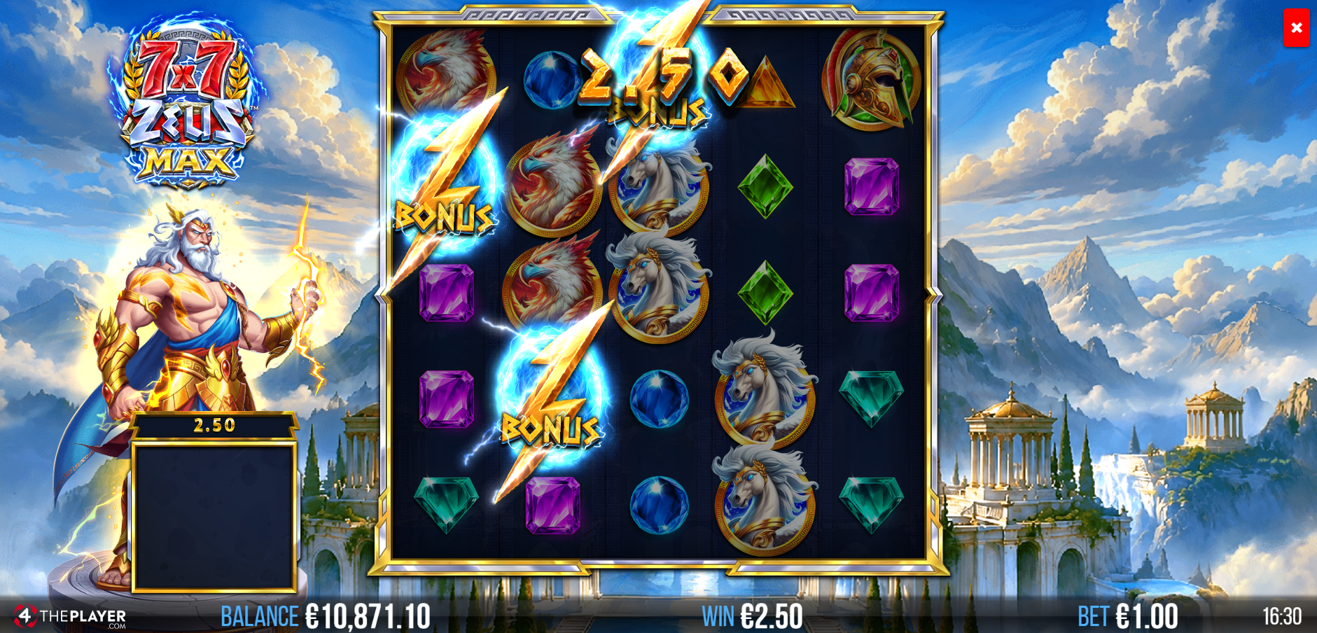 7x7 Zeus Max Free Spins trigger