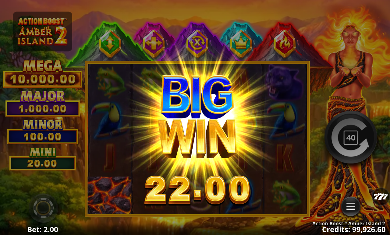 Big Win celebration in Action Boost Amber Island 2