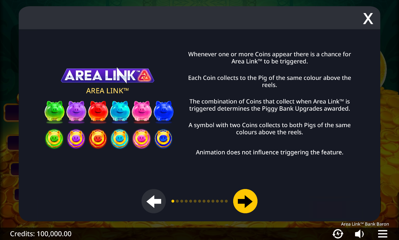 Area Link Bank Baron information screen