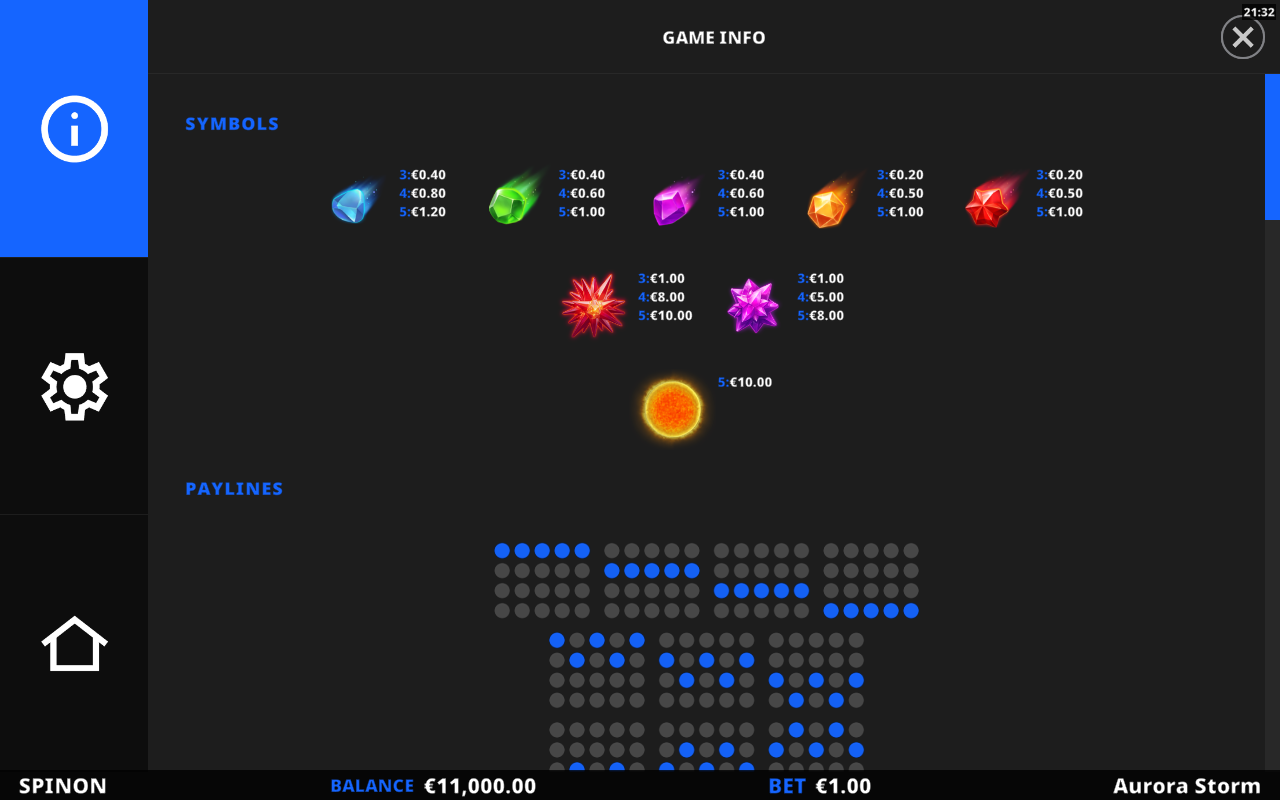 Aurora Storm information screen