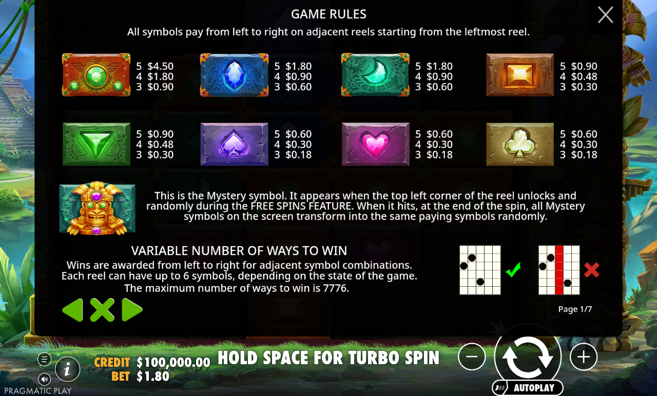 Aztec Bonanza paytable and ways to win
