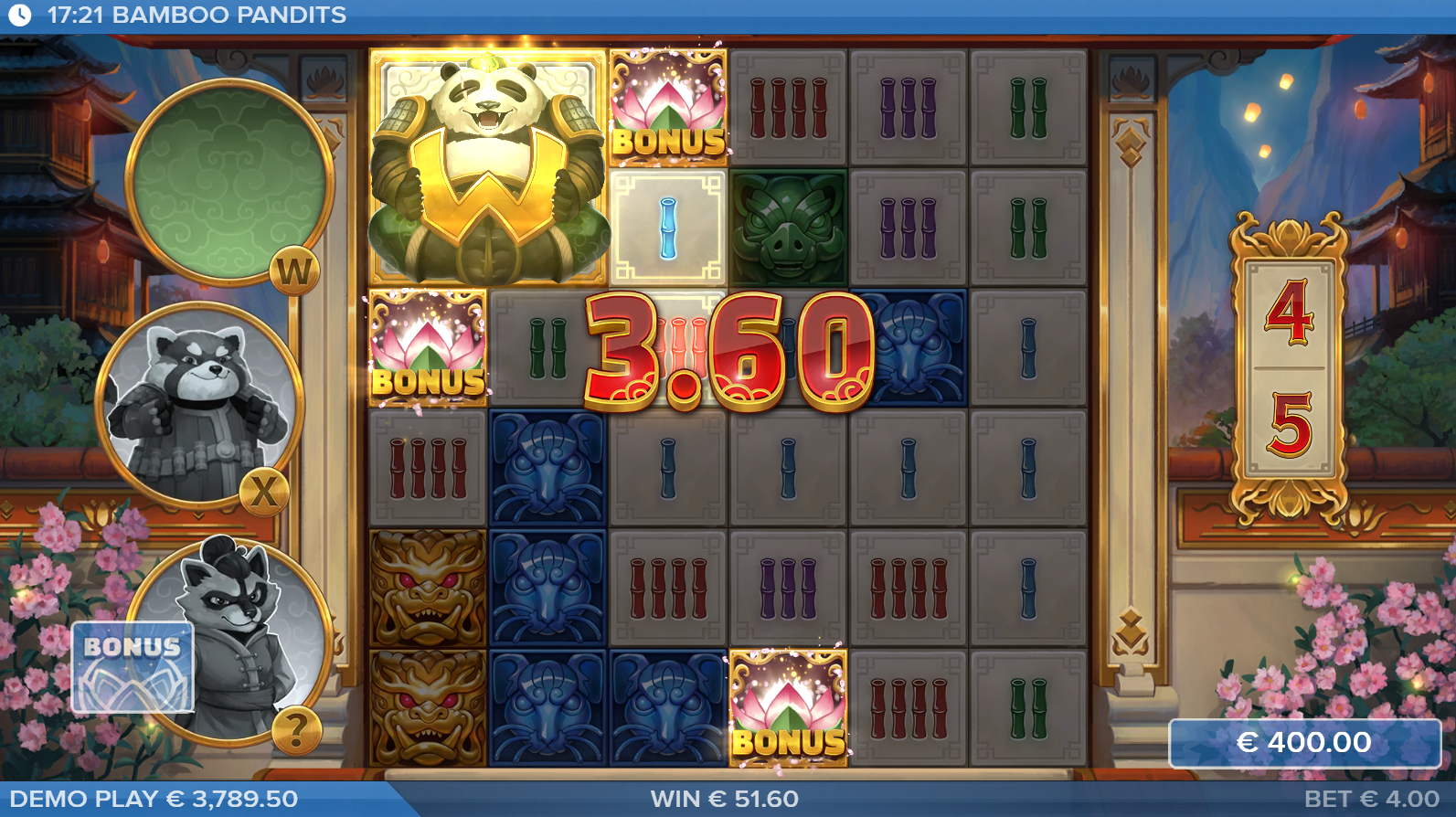 Bamboo Pandits Bonus Game on the 6x6 grid