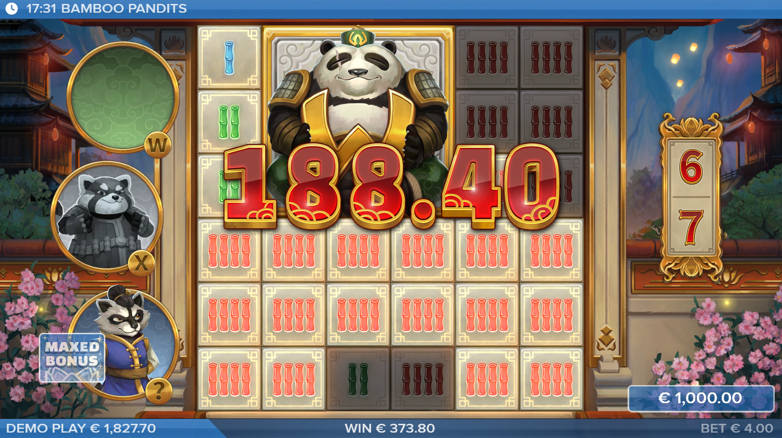 Bamboo Pandits Maxed Bonus with all three Pandits active