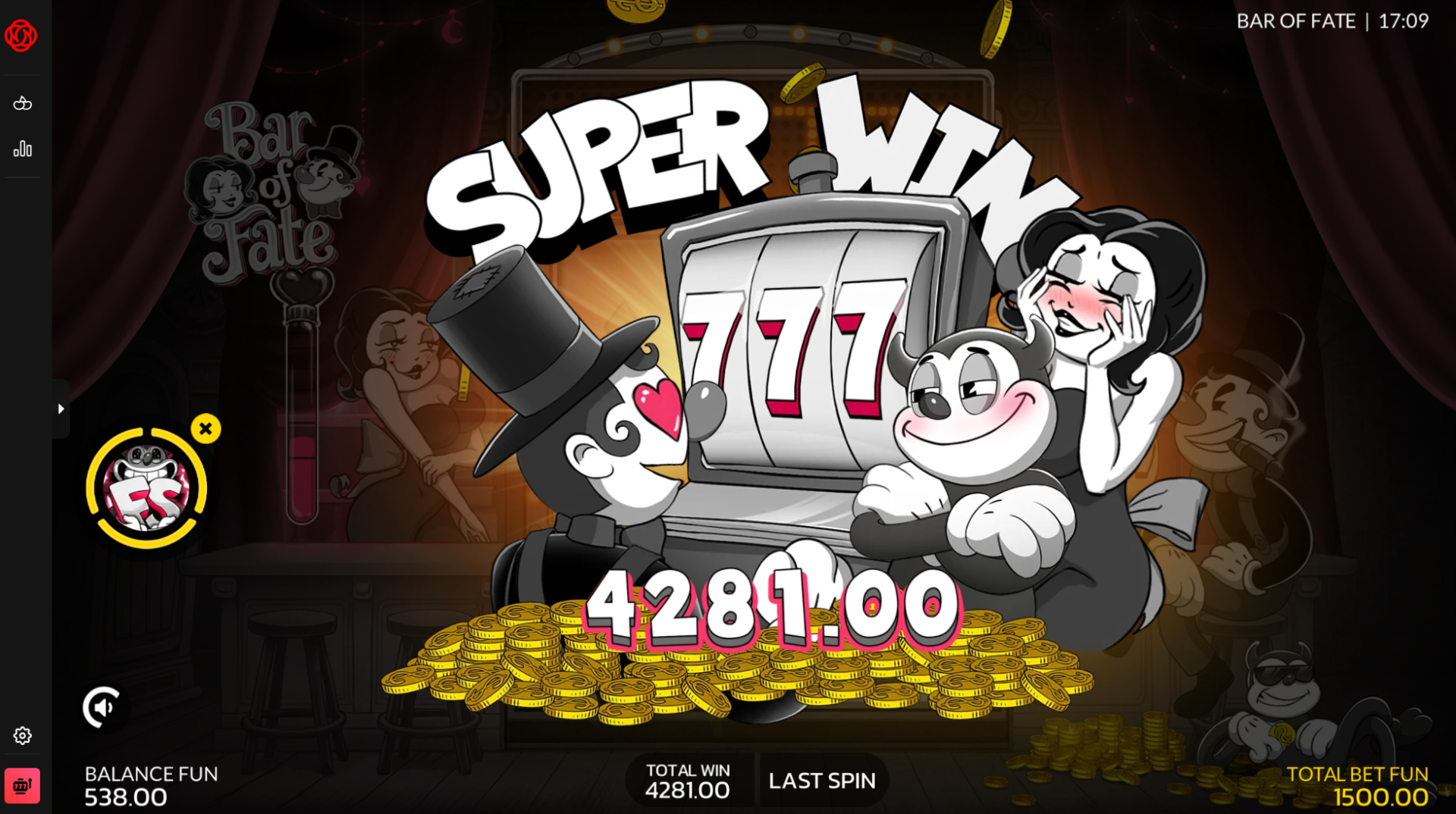 Bar of Fate Final Deal bonus big win screen