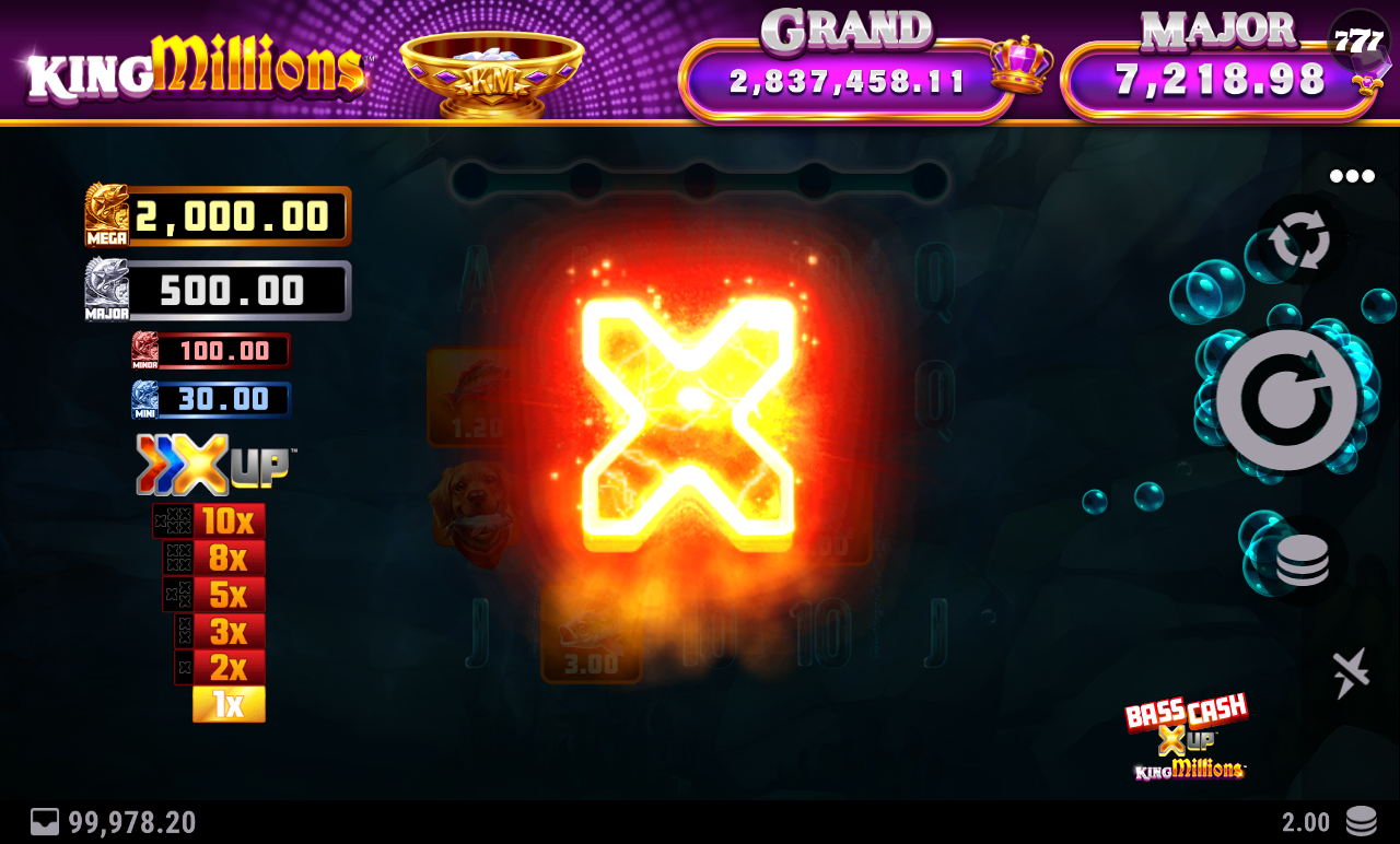 Bass Cash X UP King Millions cash prize symbols