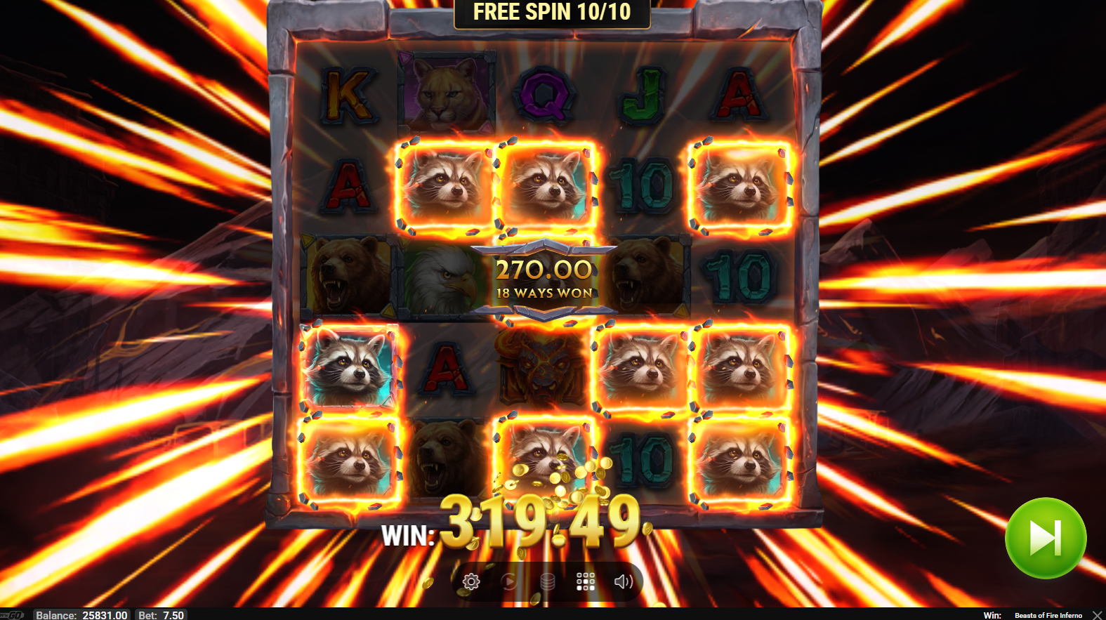 Beasts Of Fire Inferno free spins bonus feature