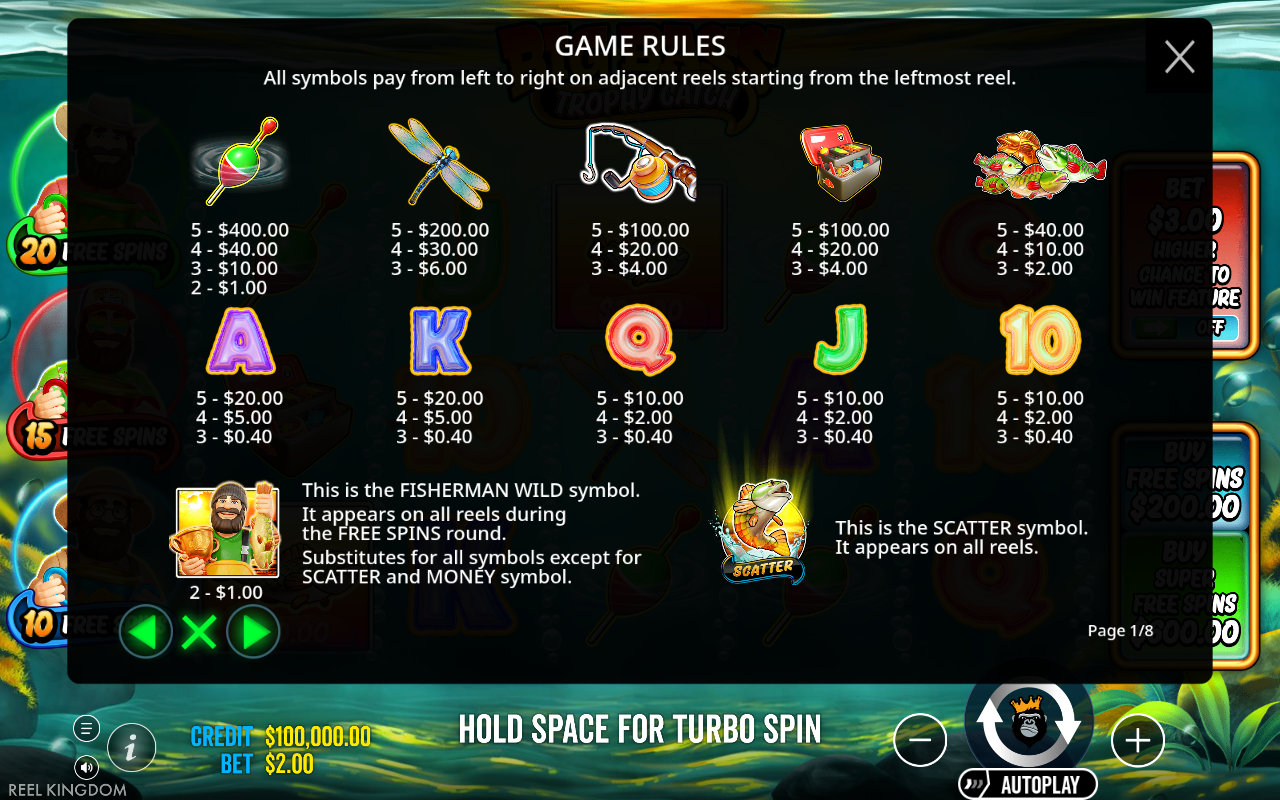 Big Bass Trophy Catch information screen