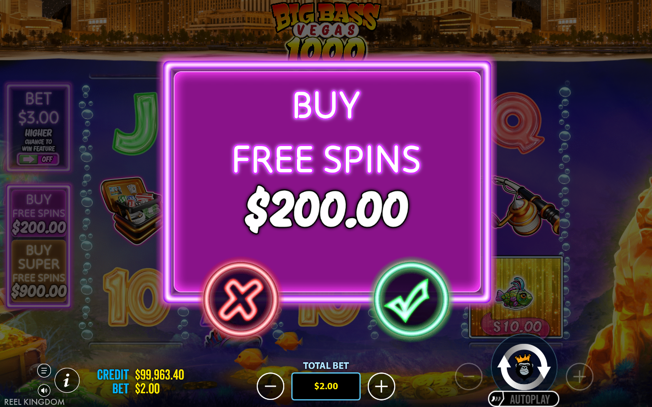 Big Bass Vegas 1000 bonus buy menu