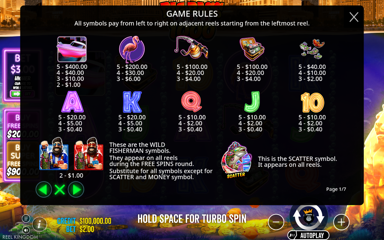 Big Bass Vegas 1000 information screen