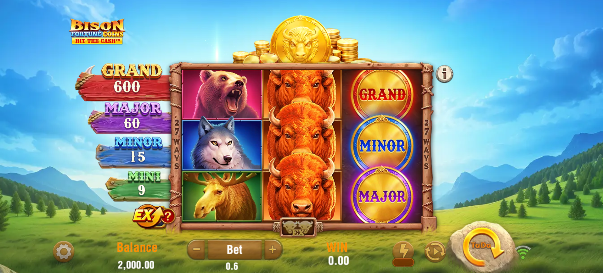 Bison Fortune Coins base game with 3x3 grid and coin symbols