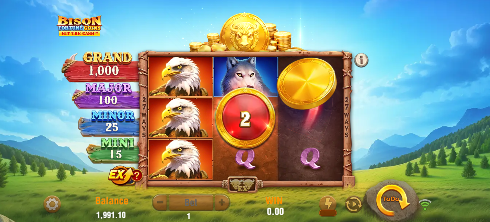 Bison Fortune Coins collect feature showing coin prizes being collected