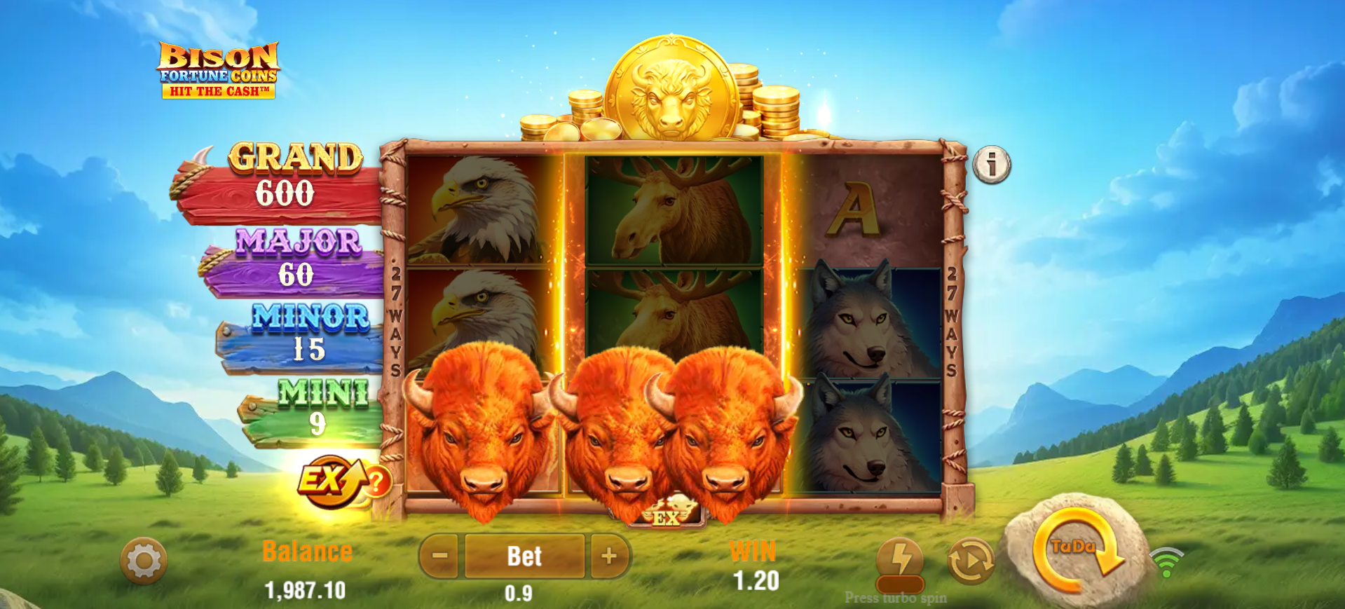 Bison Fortune Coins Extra Bet mode active showing split symbols