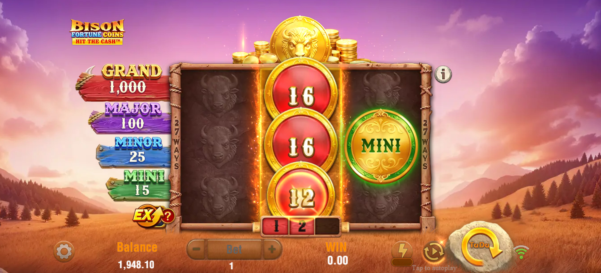 Bison Fortune Coins Hold & Respin bonus feature active