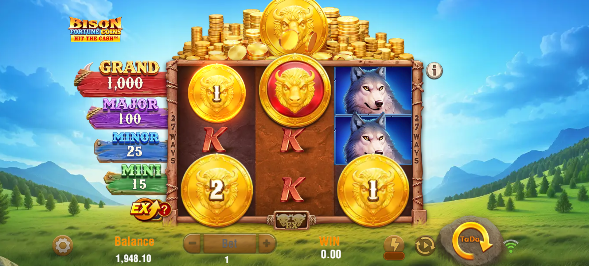 Bison Fortune Coins Hold & Respin bonus feature being triggered