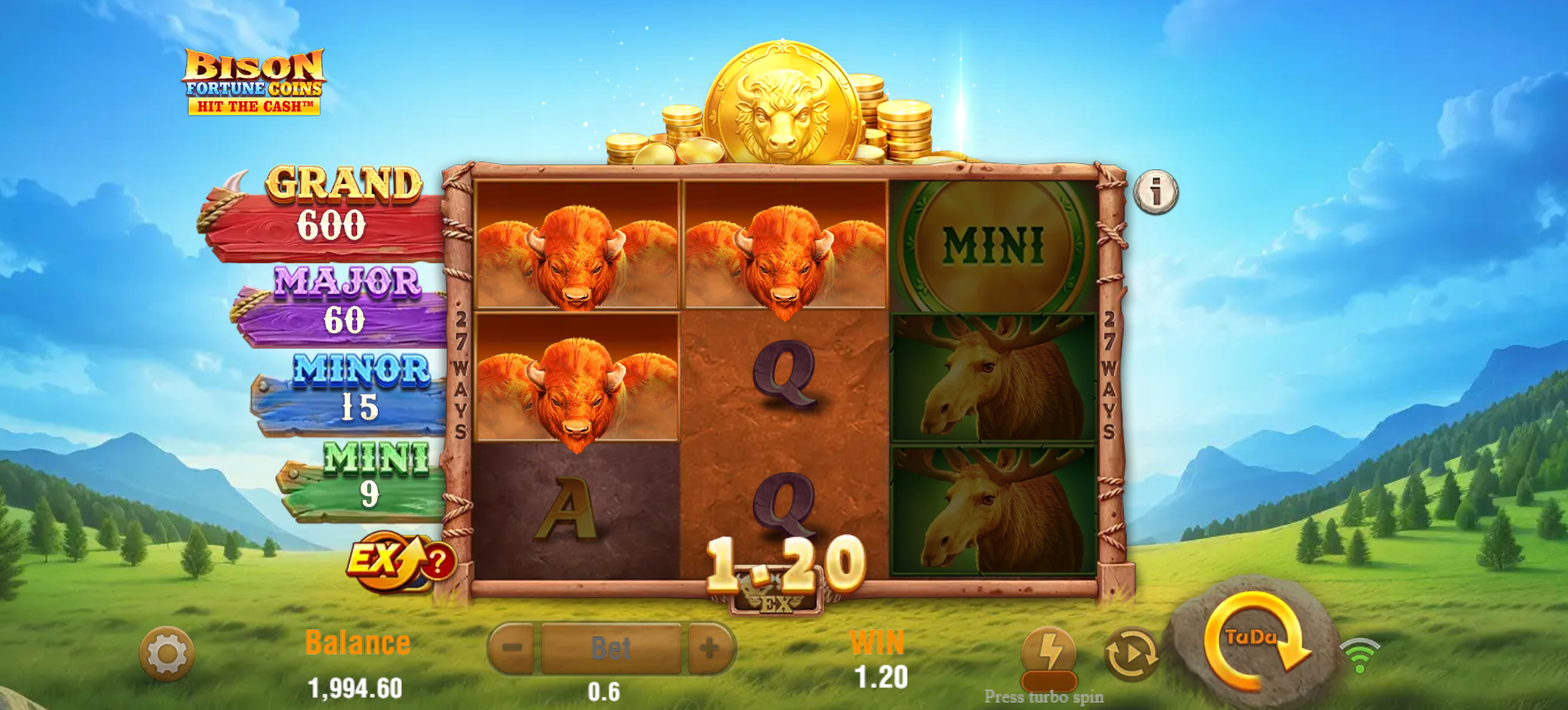 Bison Fortune Coins showing 27 ways to win on the 3x3 grid