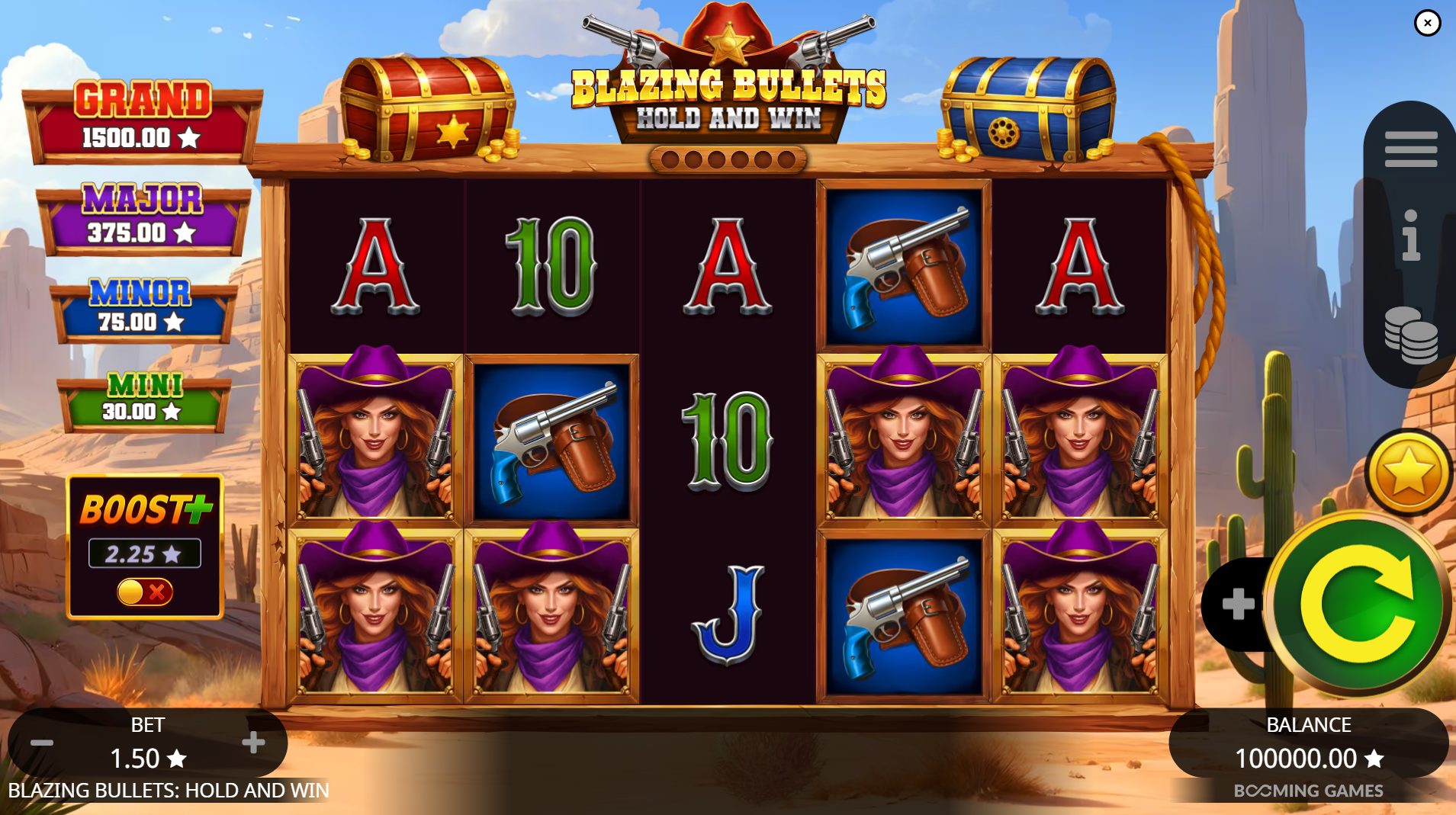 Blazing Bullets Hold and Win base game play