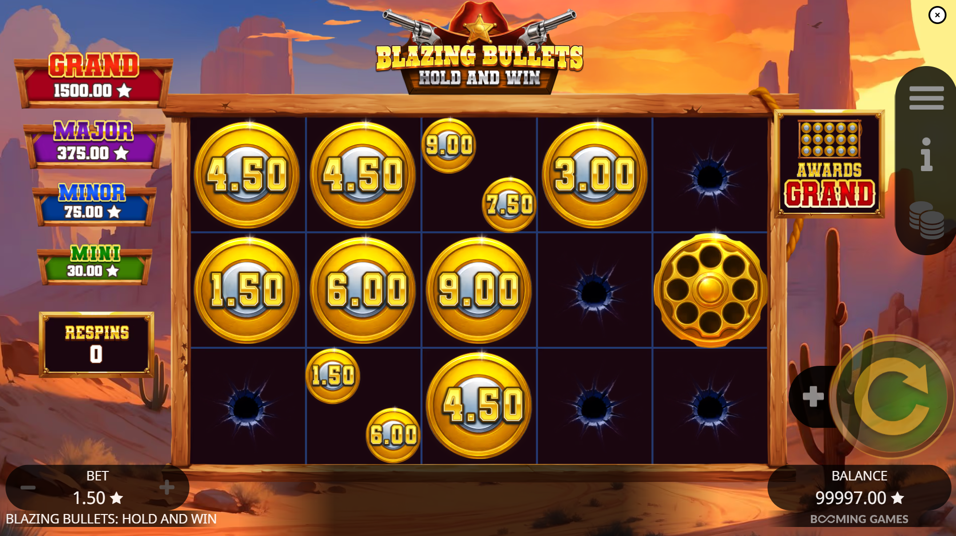 Blazing Bullets Hold and Win bonus feature
